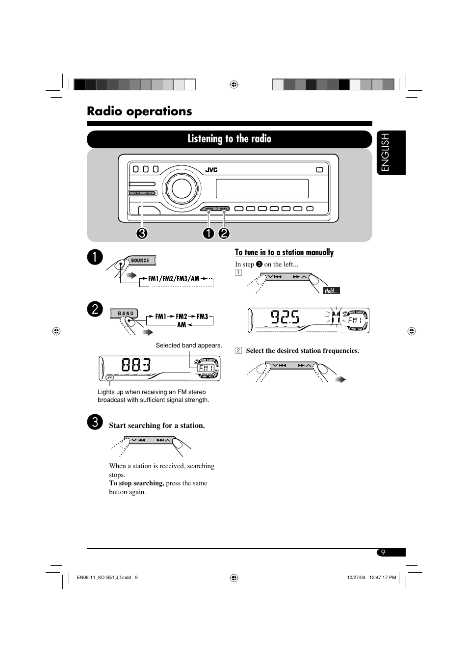 Radio operations, Listening to the radio | JVC KD-S51 User Manual | Page 9 / 40