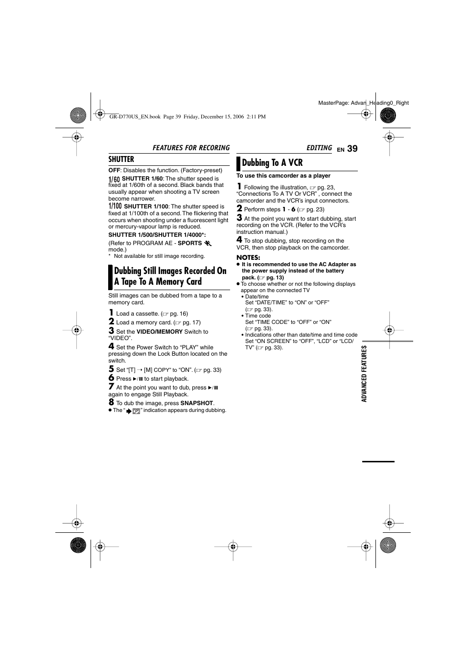 Dubbing to a vcr | JVC GR-D770U User Manual | Page 39 / 48