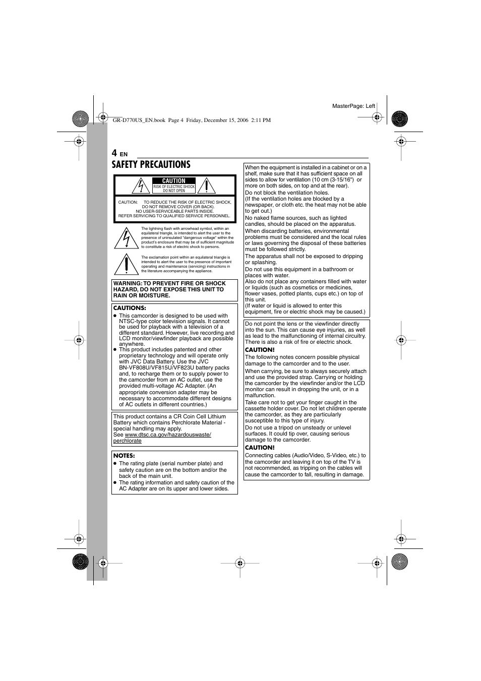 Safety precautions | JVC GR-D770U User Manual | Page 4 / 48