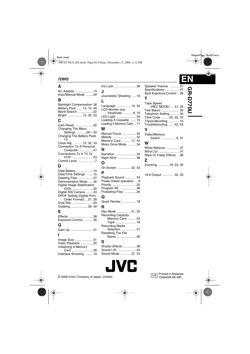 Gr-d770u | JVC GR-D770U User Manual | Page 48 / 48