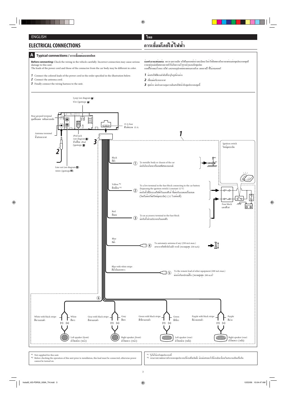 Electrical connections, Лх¡‚¥¬„™и ‰шши, Ëõ¡µëõ·∫∫ª°µ | English | JVC KD-APD38 User Manual | Page 115 / 172