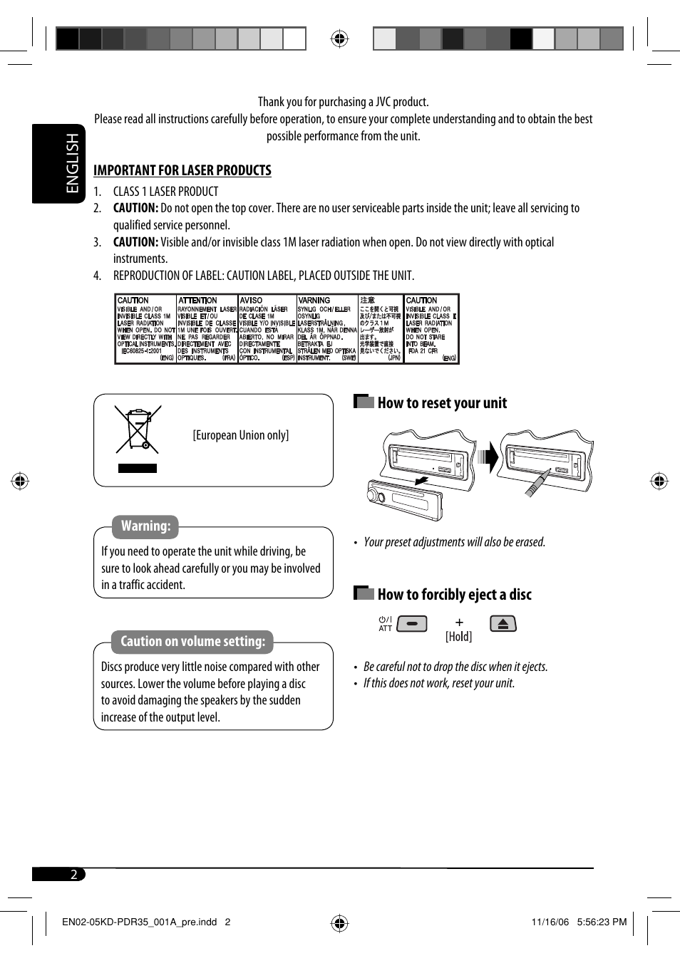Important for laser products | JVC KD-APD38 User Manual | Page 118 / 172