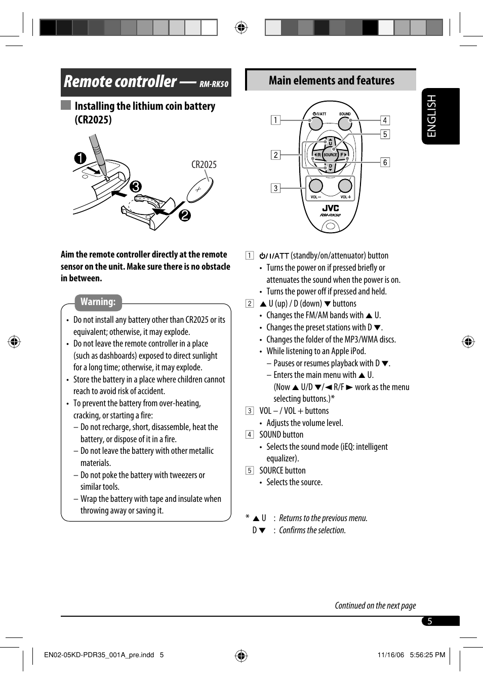 Remote controller | JVC KD-APD38 User Manual | Page 121 / 172