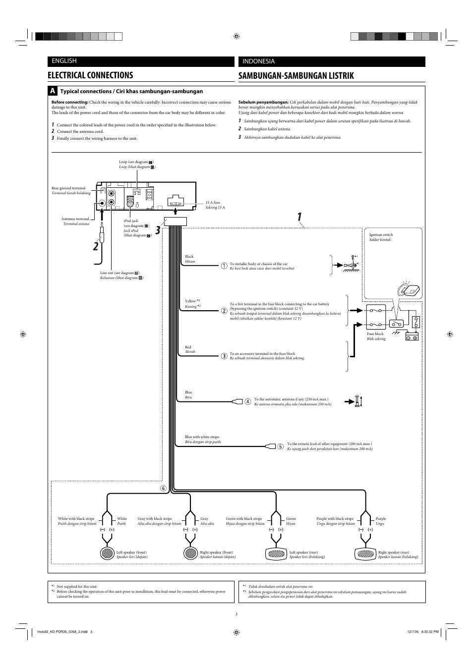 Electrical connections, Sambungan-sambungan listrik, English | Indonesia | JVC KD-APD38 User Manual | Page 143 / 172