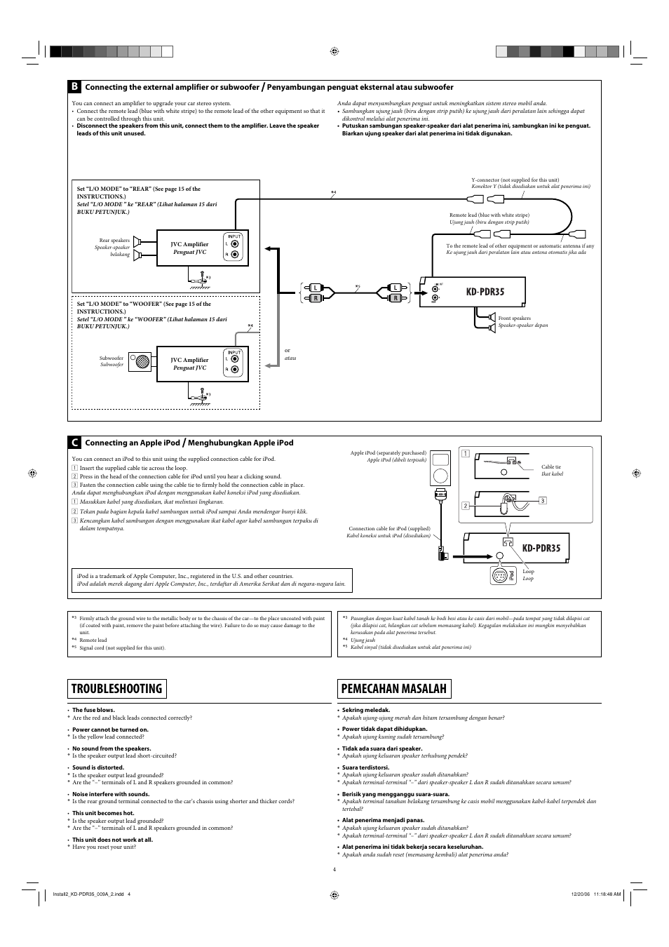 Troubleshooting, Pemecahan masalah | JVC KD-APD38 User Manual | Page 144 / 172