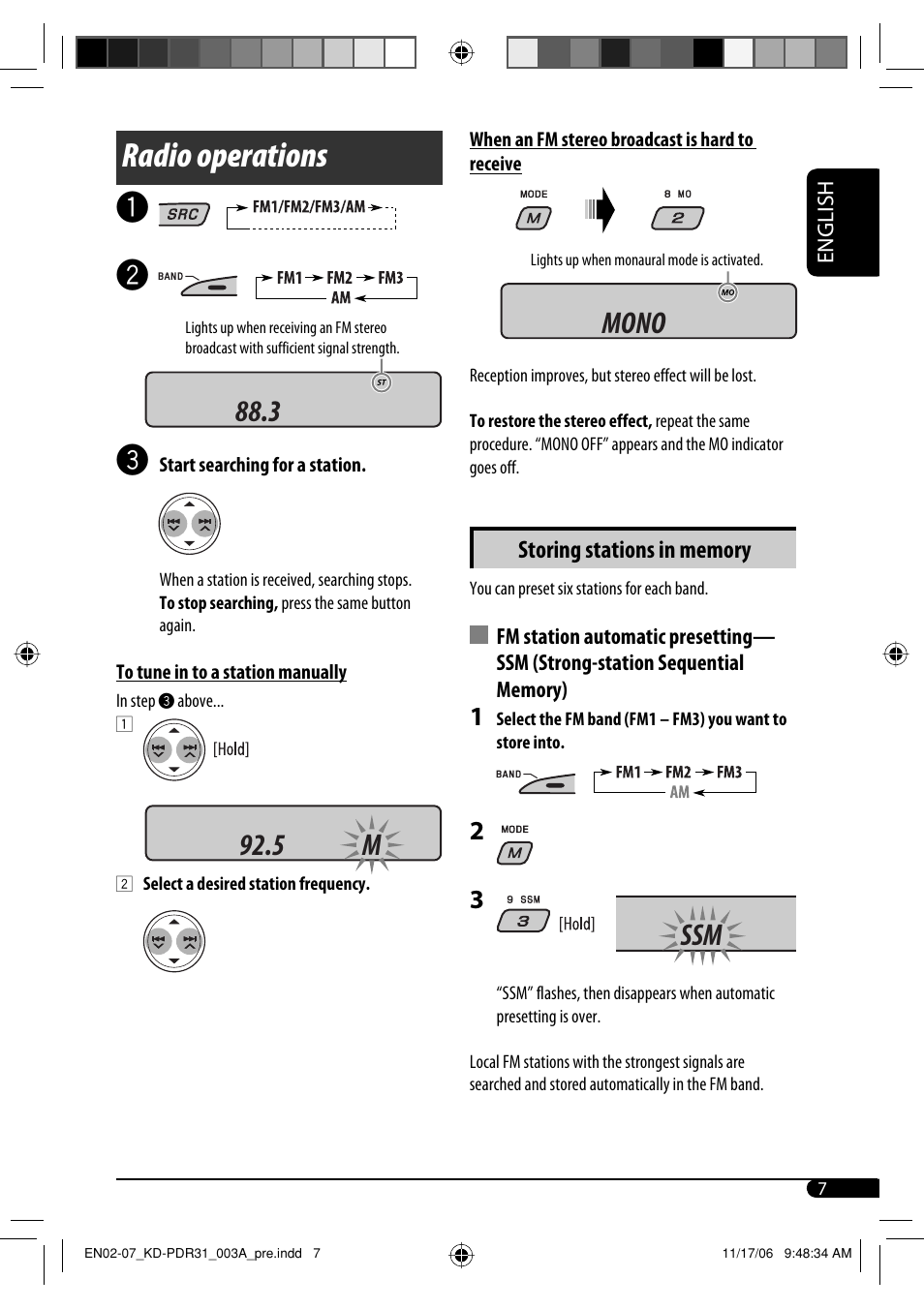 Radio operations, 3 92.5 m mono ssm | JVC KD-APD38 User Manual | Page 35 / 172