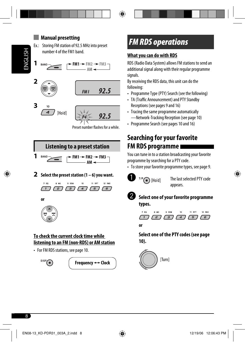 Fm rds operations, Searching for your favorite fm rds programme | JVC KD-APD38 User Manual | Page 36 / 172