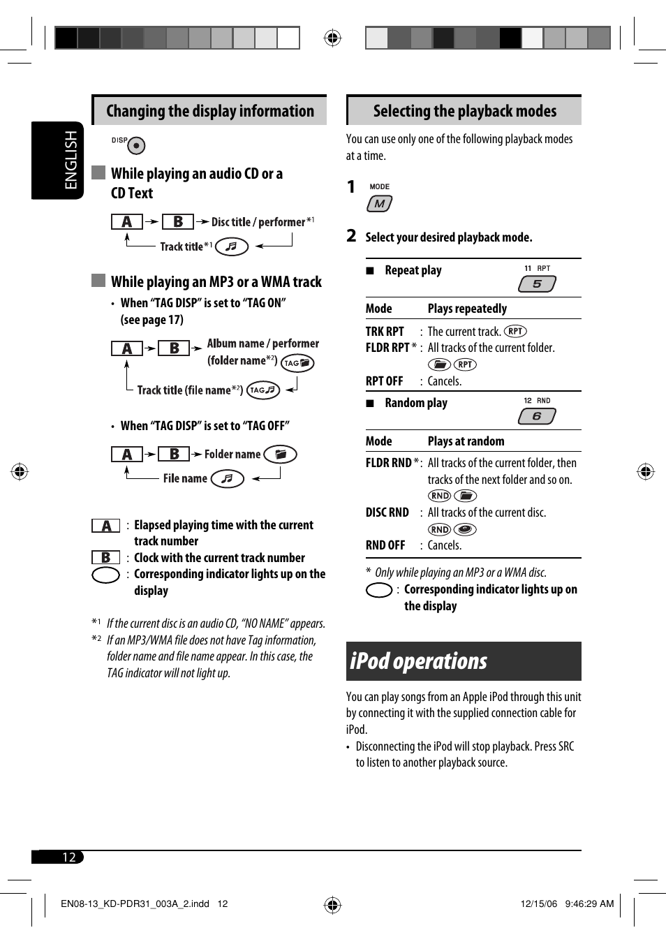 Ipod operations | JVC KD-APD38 User Manual | Page 40 / 172