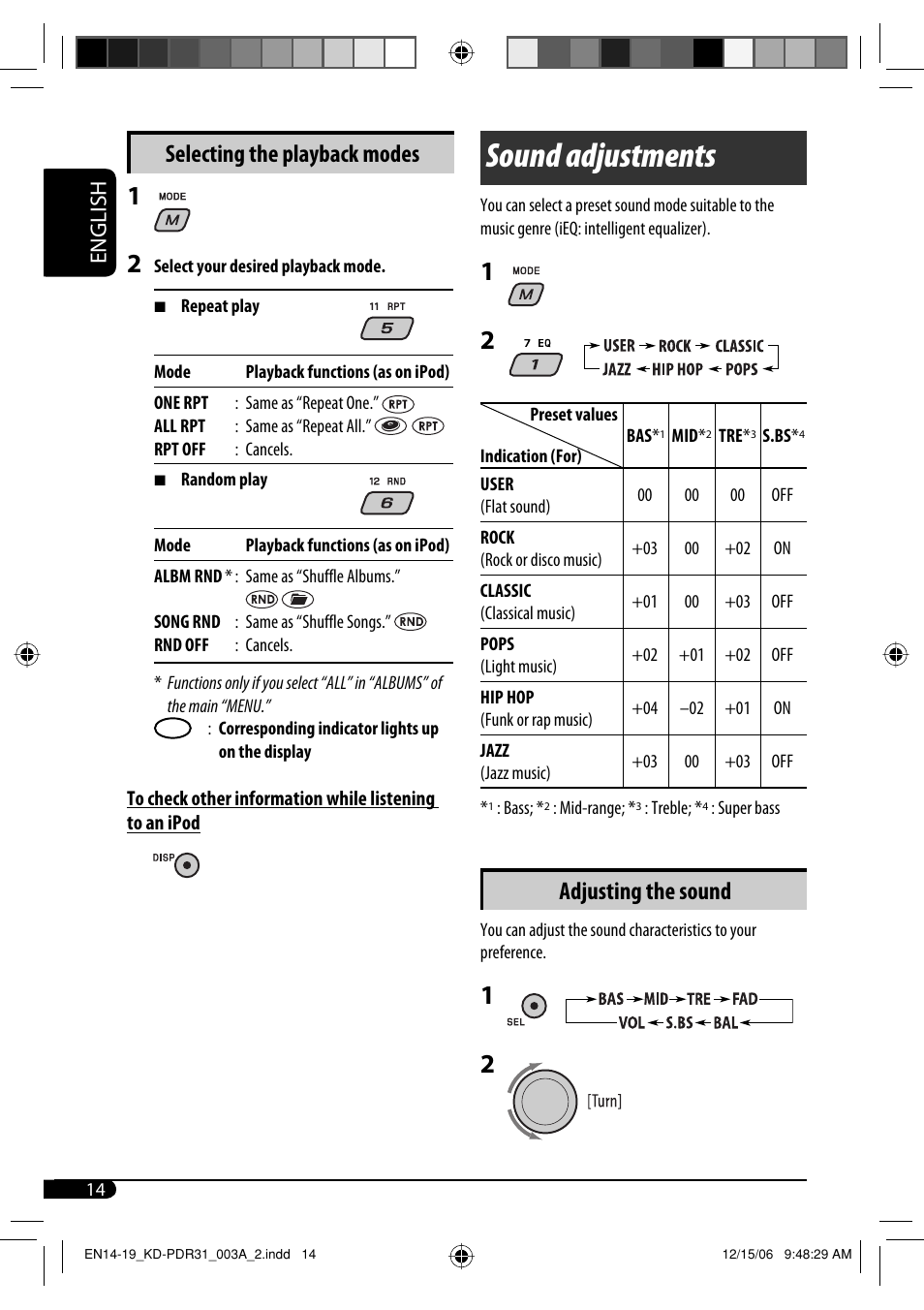 Sound adjustments | JVC KD-APD38 User Manual | Page 42 / 172