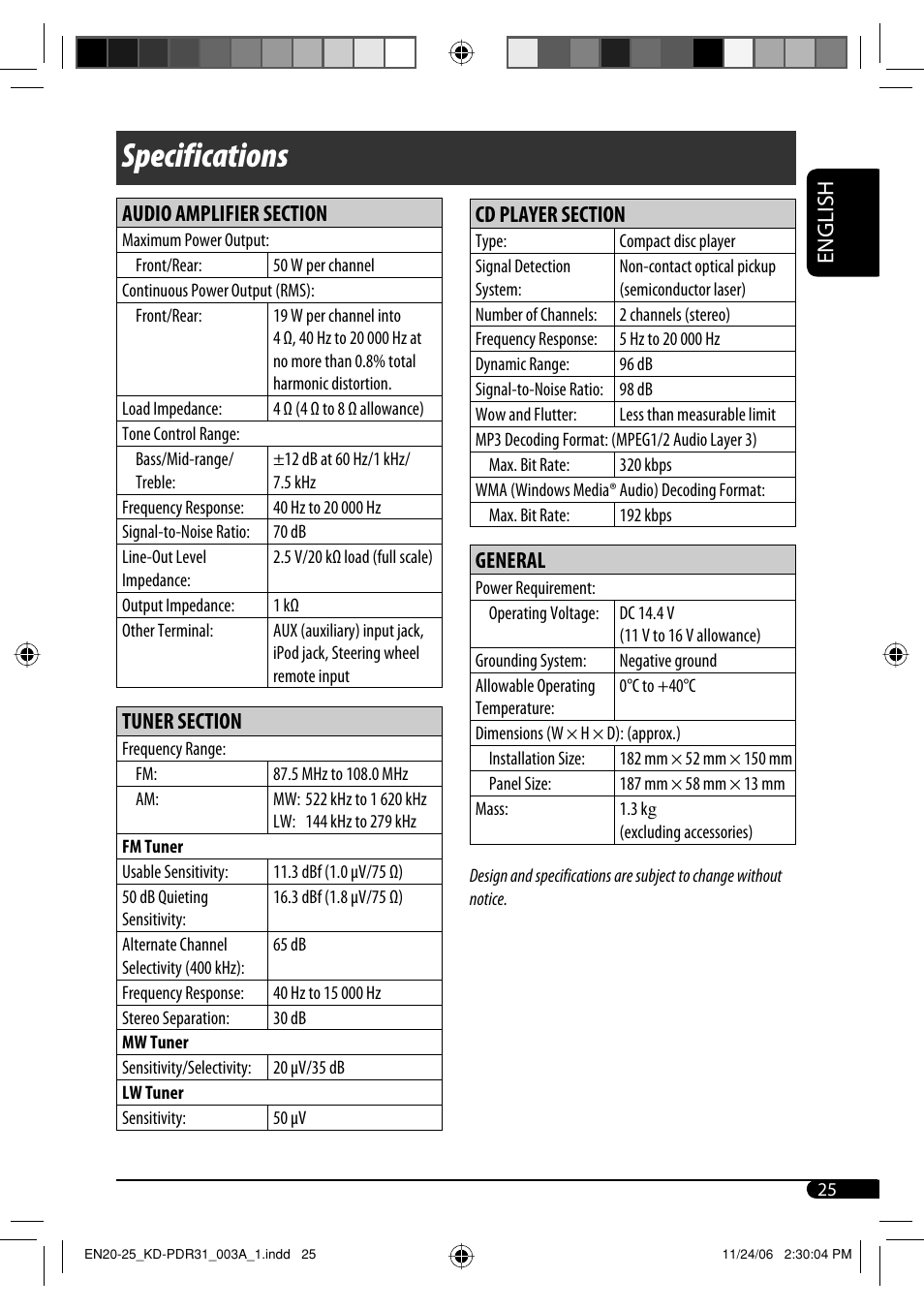 Specifications | JVC KD-APD38 User Manual | Page 53 / 172