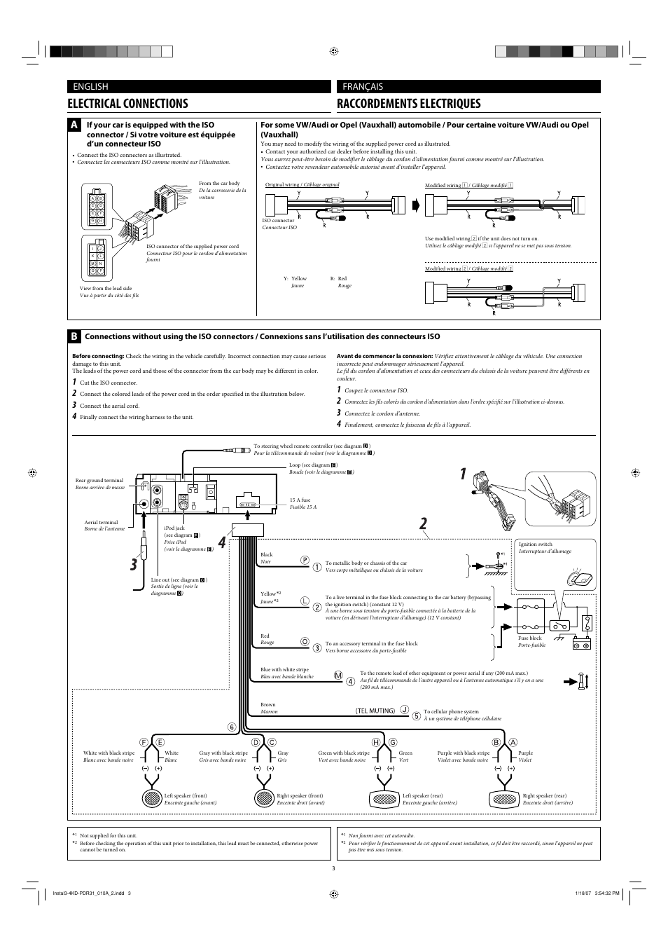 Electrical connections, Electrical connections raccordements electriques, English français | JVC KD-APD38 User Manual | Page 57 / 172