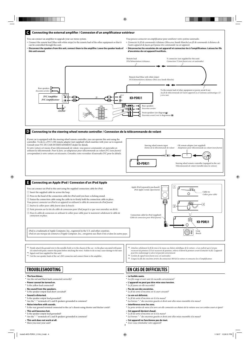 Troubleshooting, En cas de difficultes | JVC KD-APD38 User Manual | Page 58 / 172