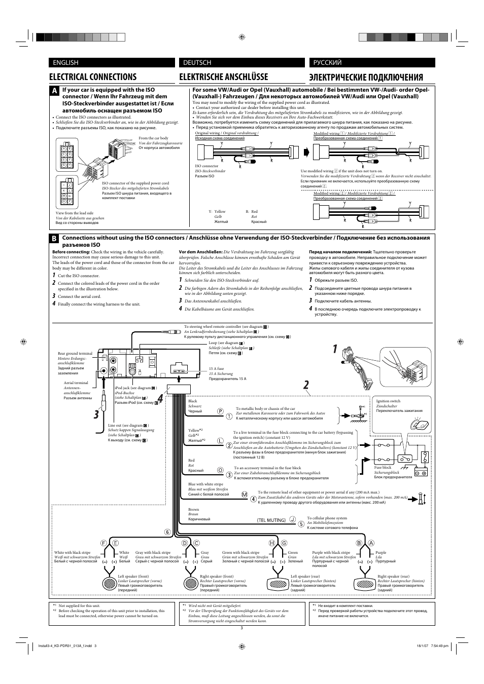 Electrical connections, English deutsch, Русский | JVC KD-APD38 User Manual | Page 87 / 172