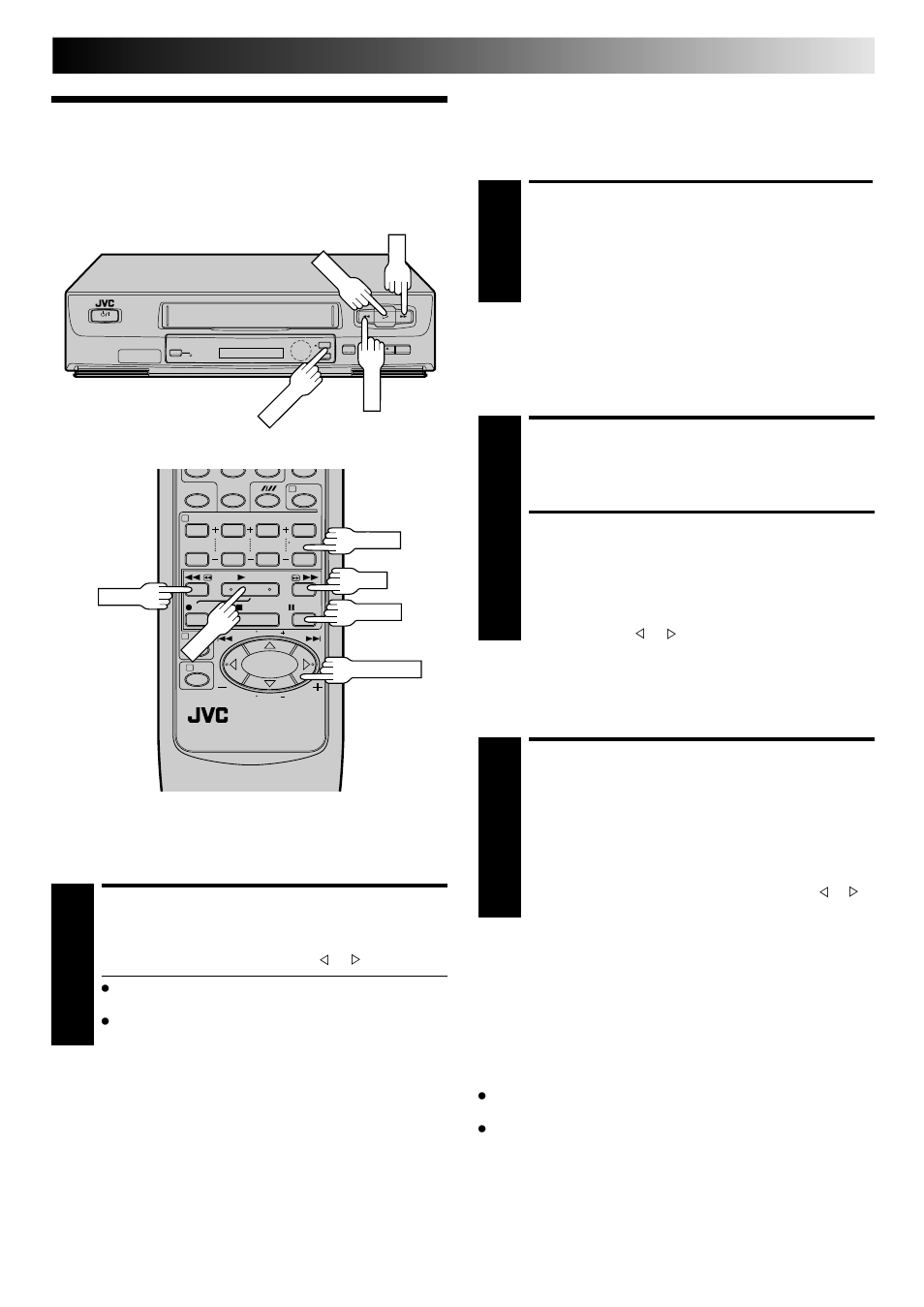 Playback features, Activate variable-speed search, Activate high-speed search | Pause during playback, Activate frame-by-frame playback, Activate slow-motion playback, Variable-speed search, High-speed search, Still picture/frame-by-frame playback, Slow motion | JVC HR-J241MS User Manual | Page 11 / 34