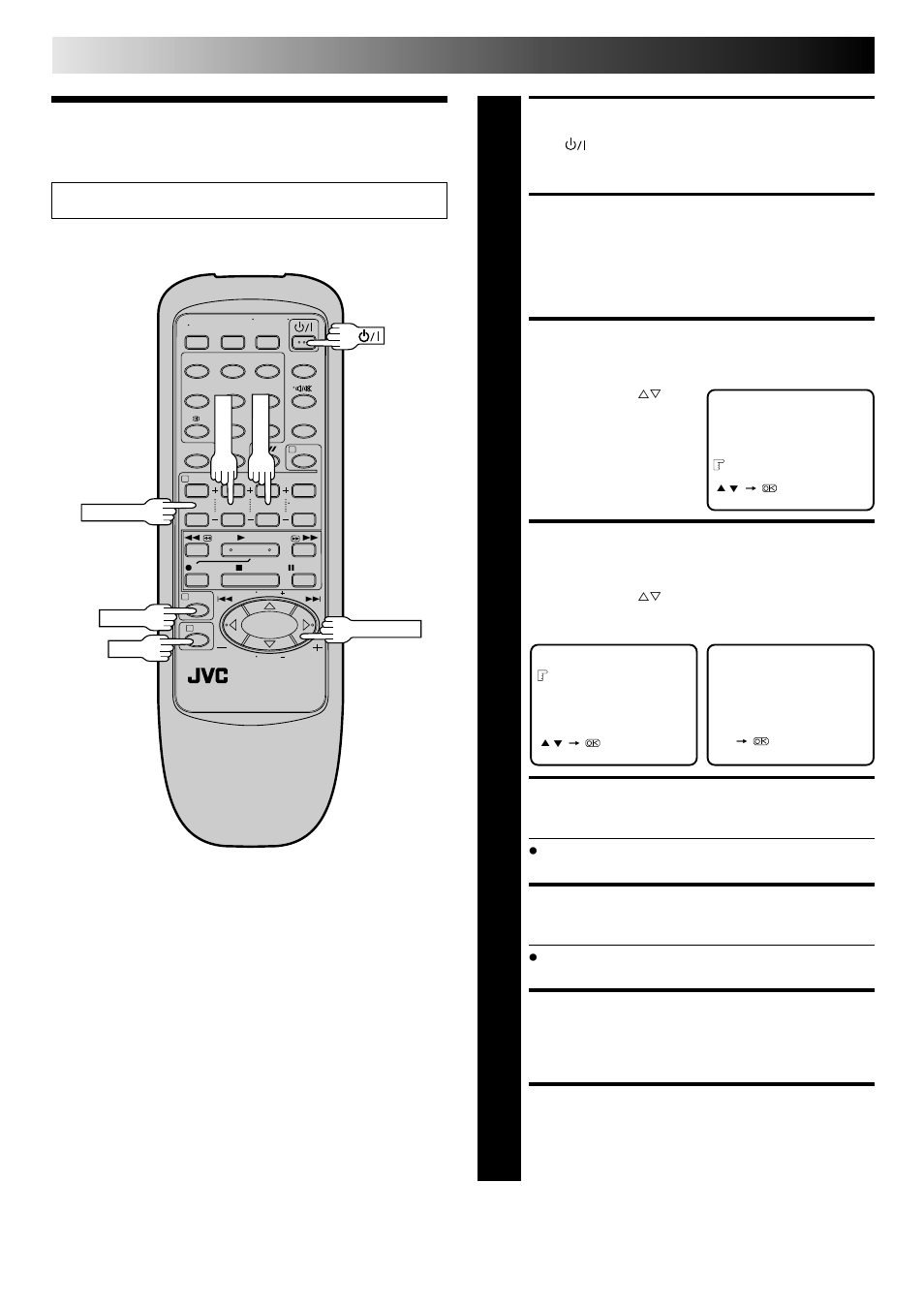 Clock set, Turn the recorder on, Access main menu screen | Access initial set screen, Access clock set screen, Set time, Set date, Set year, Start clock operation, Initial settings (cont.) | JVC HR-J241MS User Manual | Page 8 / 34