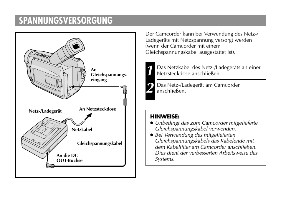 Spannungsversorgung | JVC AA-V40EG User Manual | Page 12 / 88
