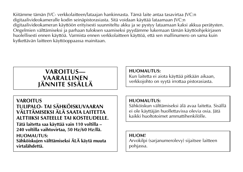 Varoitus— vaarallinen jännite sisällä | JVC AA-V40EG User Manual | Page 44 / 88