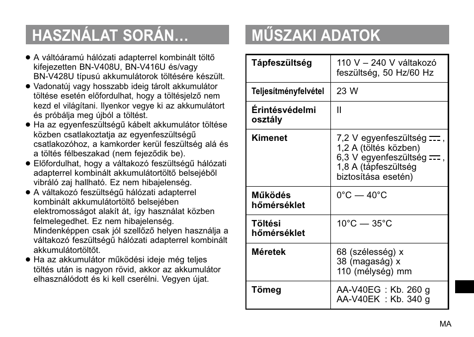 Használat során… műszaki adatok | JVC AA-V40EG User Manual | Page 87 / 88