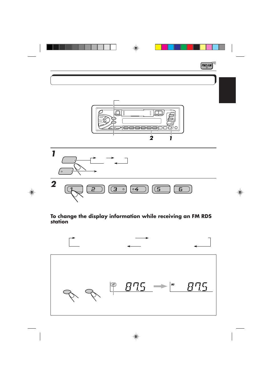 Tuning into a preset station, Select the band (fm1, fm2, fm3 or am) you want | JVC KS-F353R User Manual | Page 7 / 32