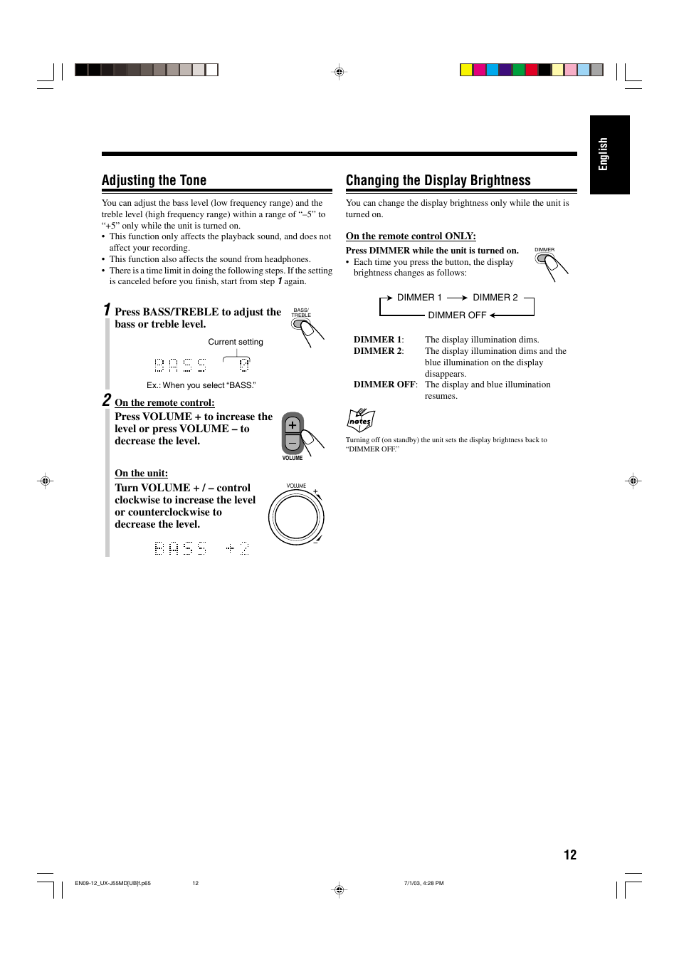 Adjusting the tone, Changing the display brightness | JVC 0803AIMMDWJEM User Manual | Page 15 / 68