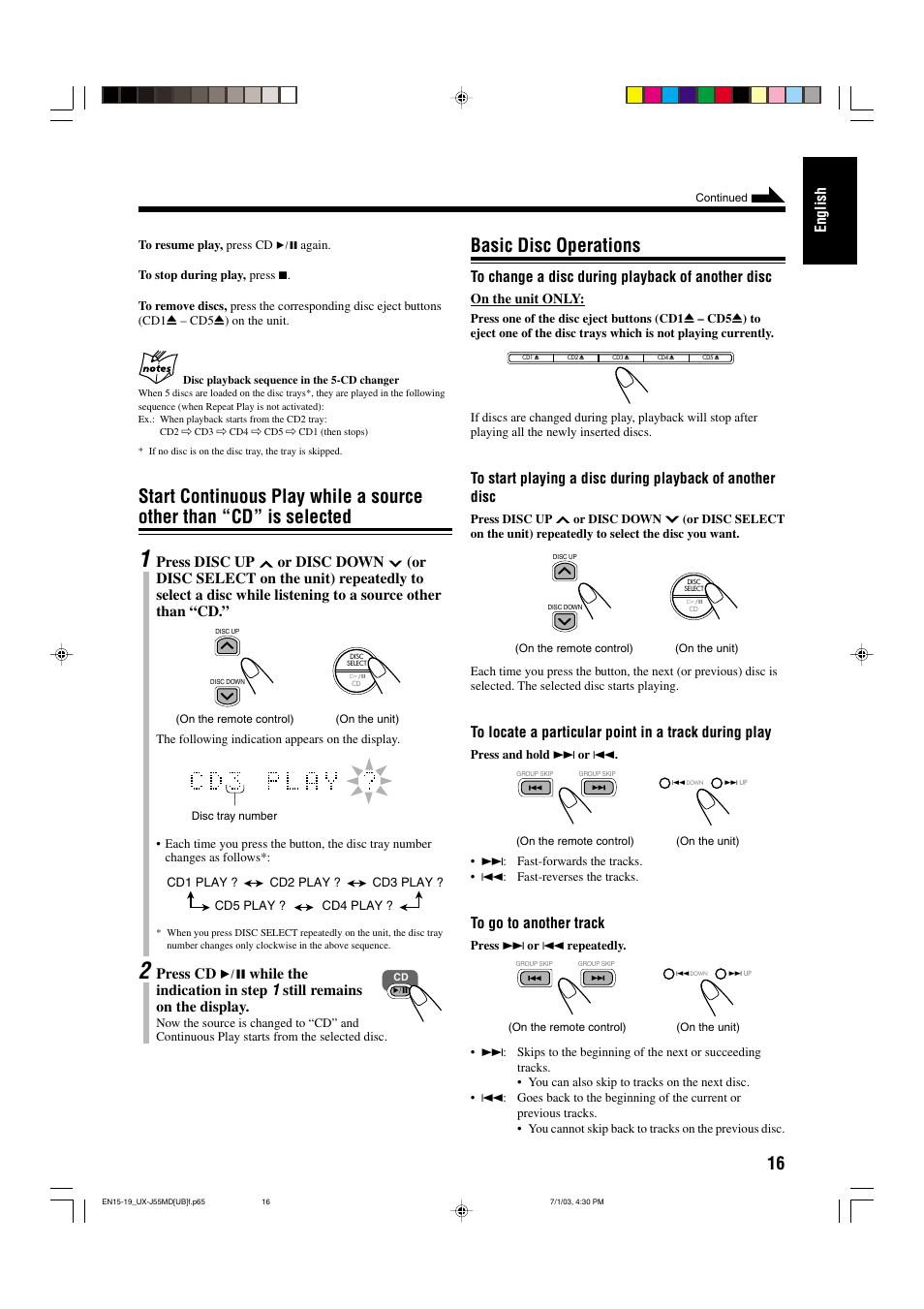 Basic disc operations, English, Press cd 6 while the indication in step | Still remains on the display | JVC 0803AIMMDWJEM User Manual | Page 19 / 68