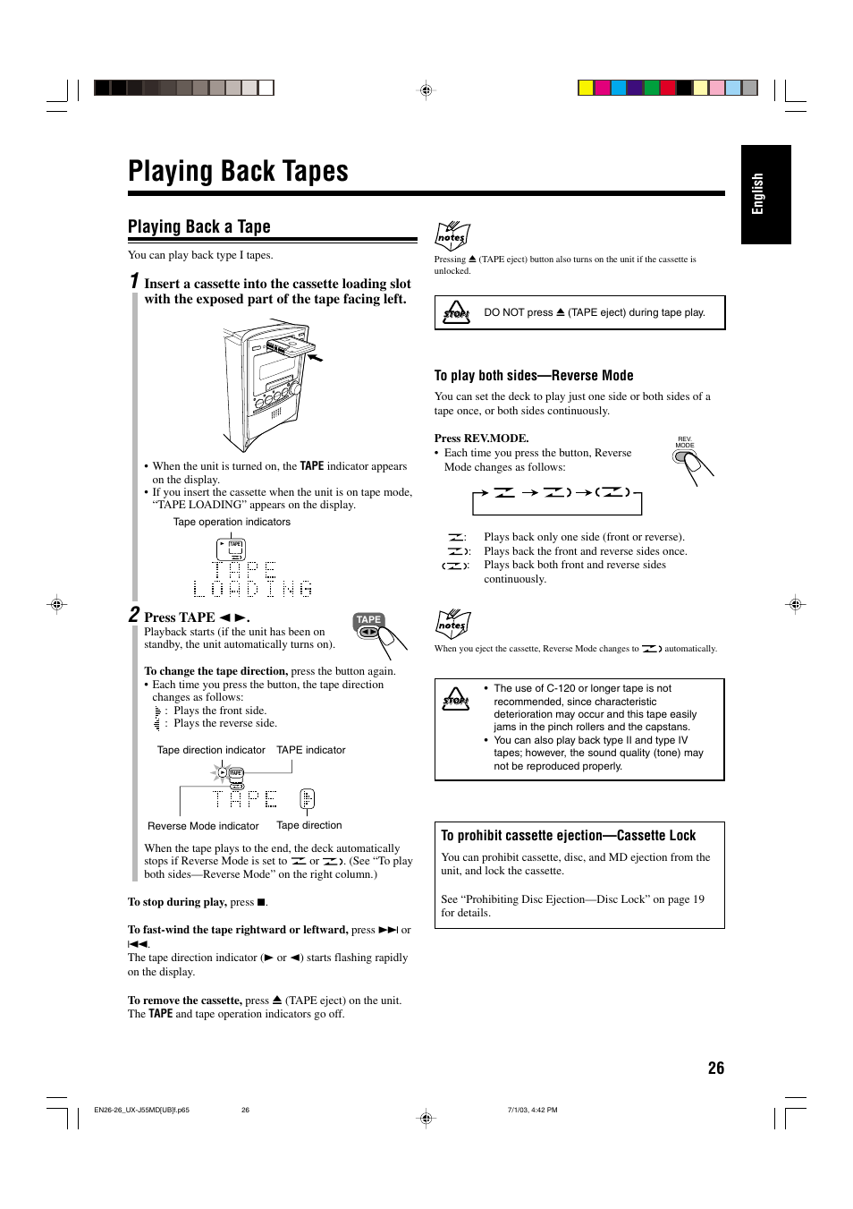 Playing back tapes, Playing back a tape | JVC 0803AIMMDWJEM User Manual | Page 29 / 68