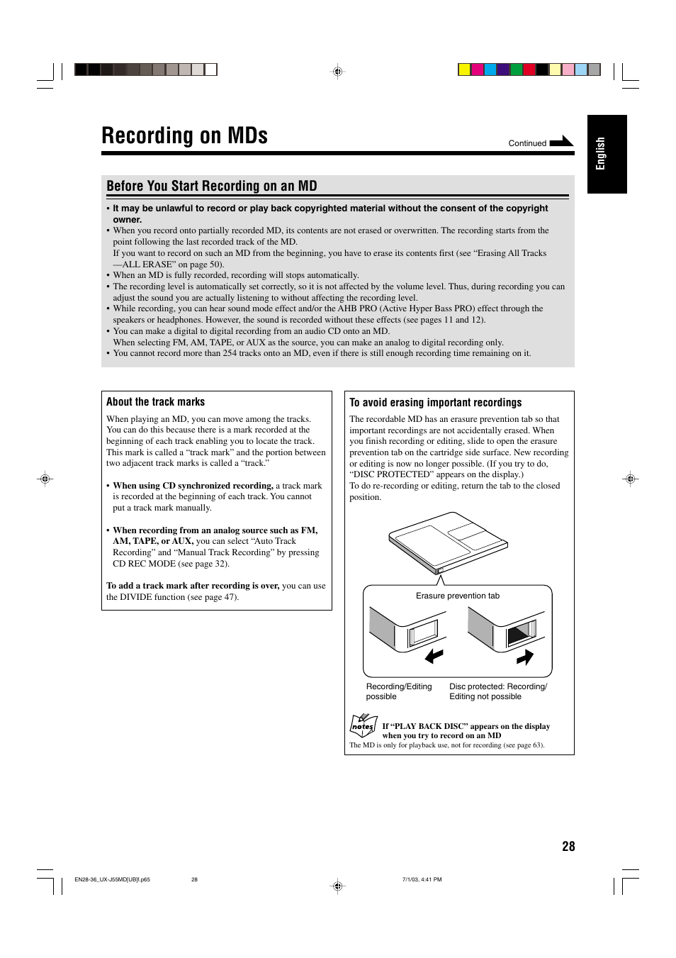 Recording on mds, Before you start recording on an md | JVC 0803AIMMDWJEM User Manual | Page 31 / 68