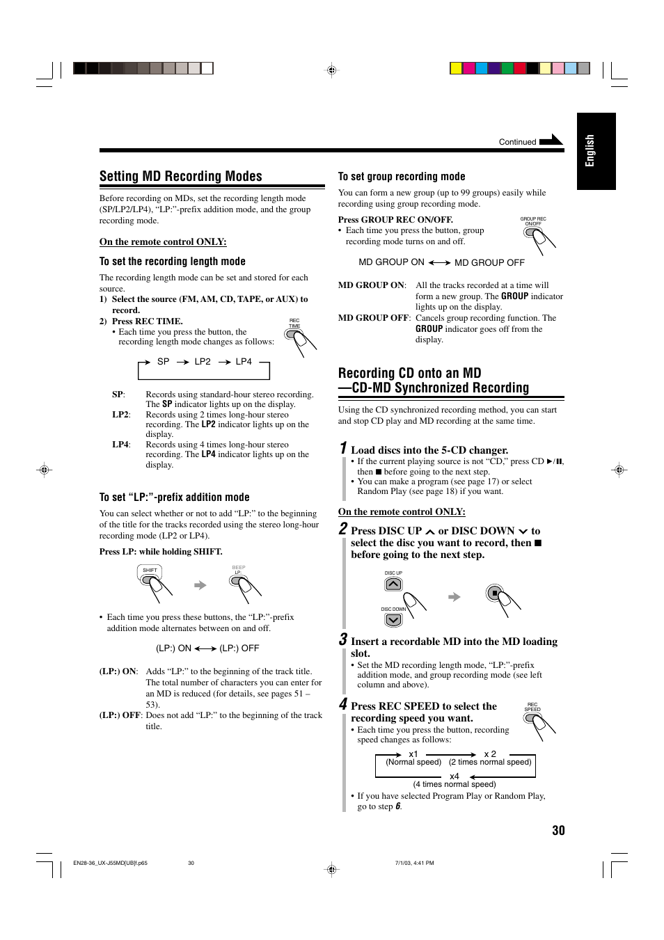 Setting md recording modes | JVC 0803AIMMDWJEM User Manual | Page 33 / 68