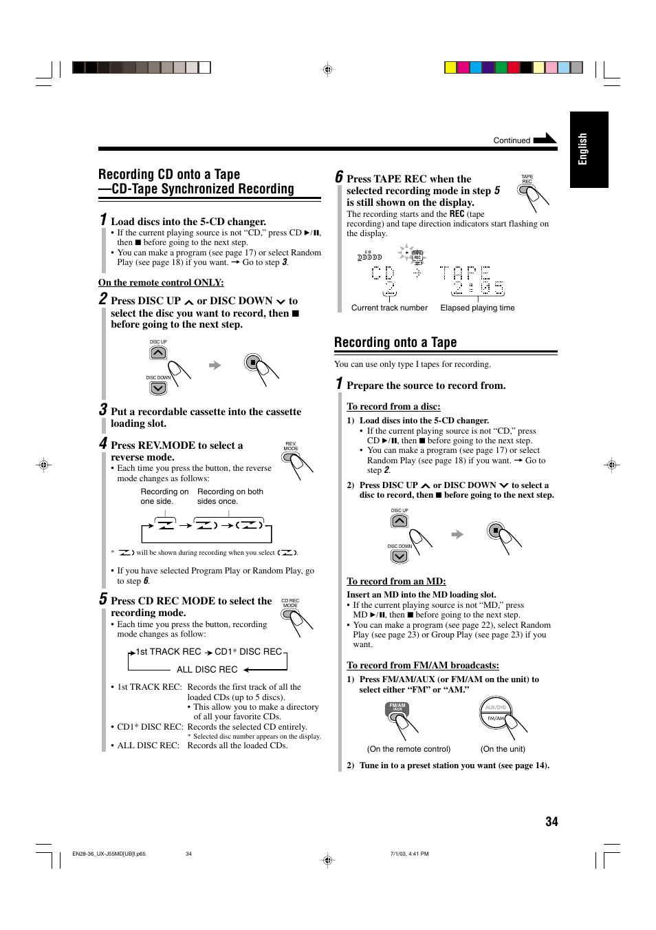 Recording onto a tape | JVC 0803AIMMDWJEM User Manual | Page 37 / 68