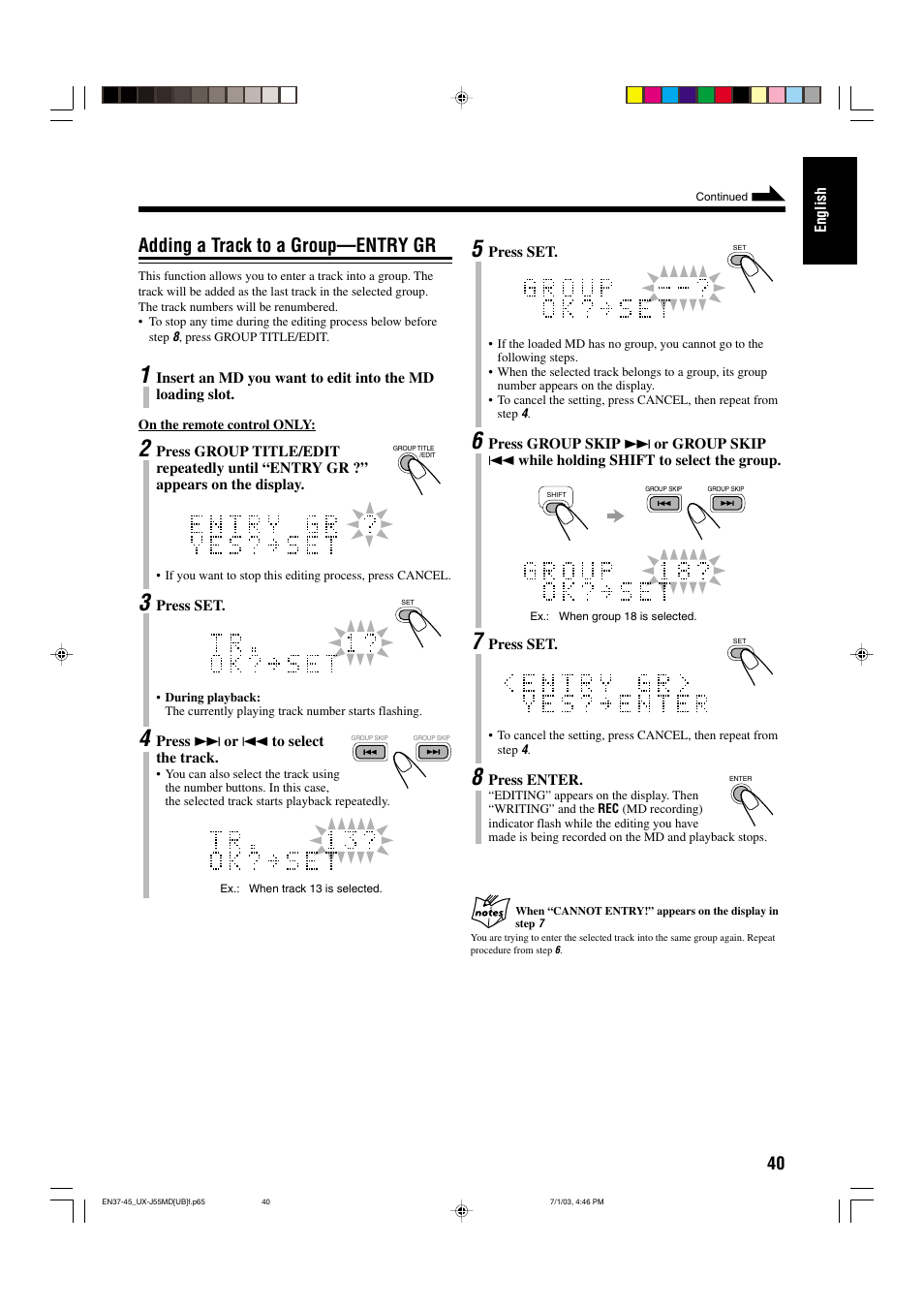 Adding a track to a group—entry gr | JVC 0803AIMMDWJEM User Manual | Page 43 / 68