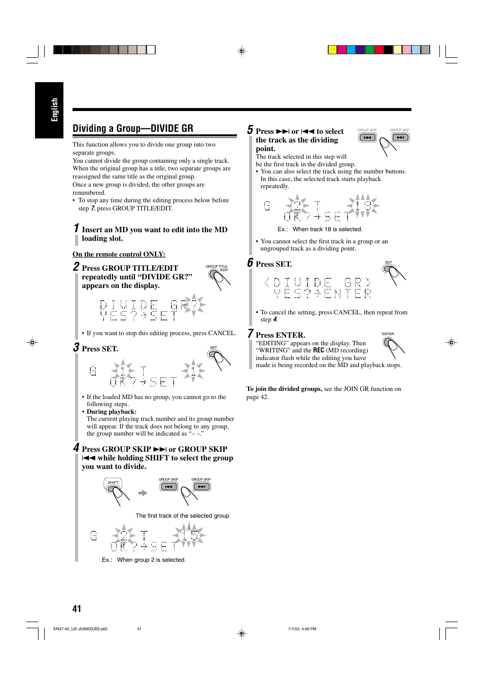 Dividing a group—divide gr | JVC 0803AIMMDWJEM User Manual | Page 44 / 68