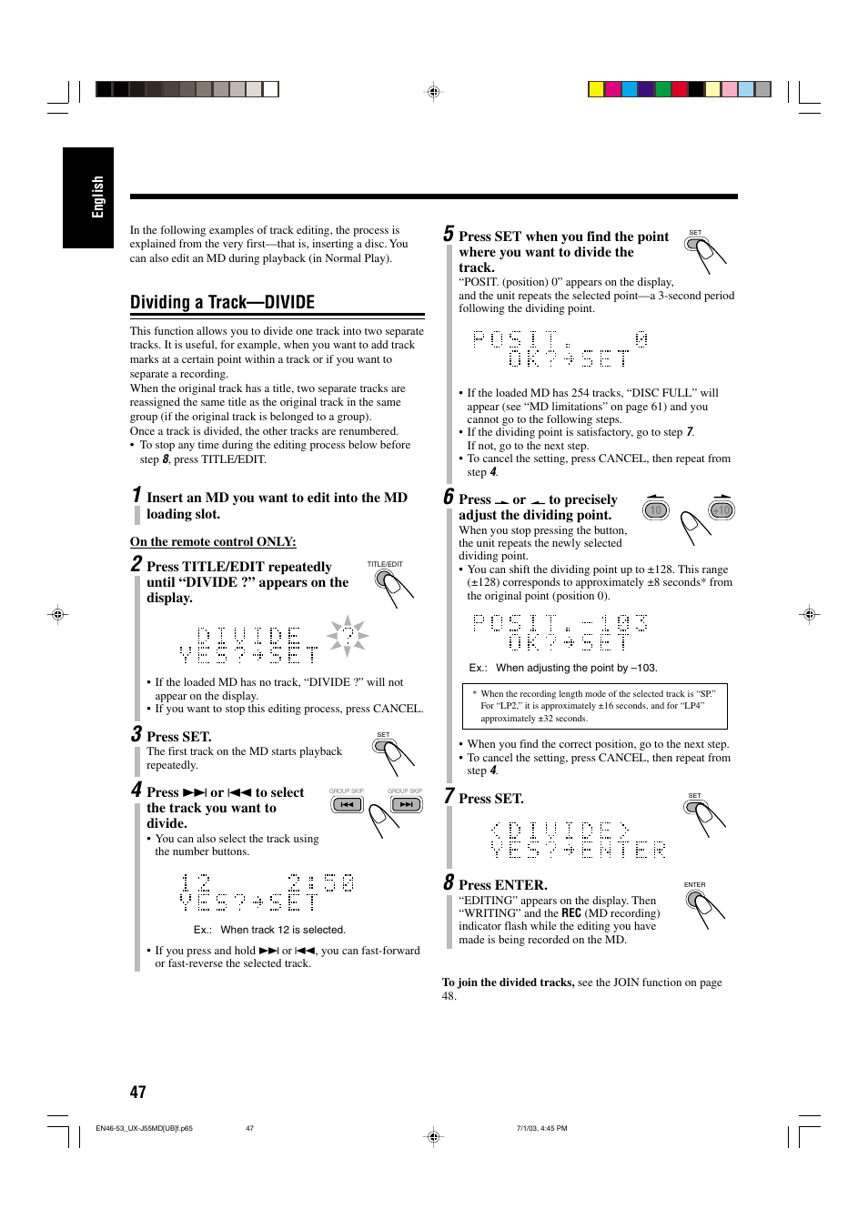 Dividing a track—divide | JVC 0803AIMMDWJEM User Manual | Page 50 / 68