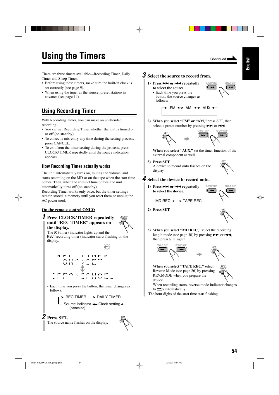 Using the timers, Using recording timer | JVC 0803AIMMDWJEM User Manual | Page 57 / 68