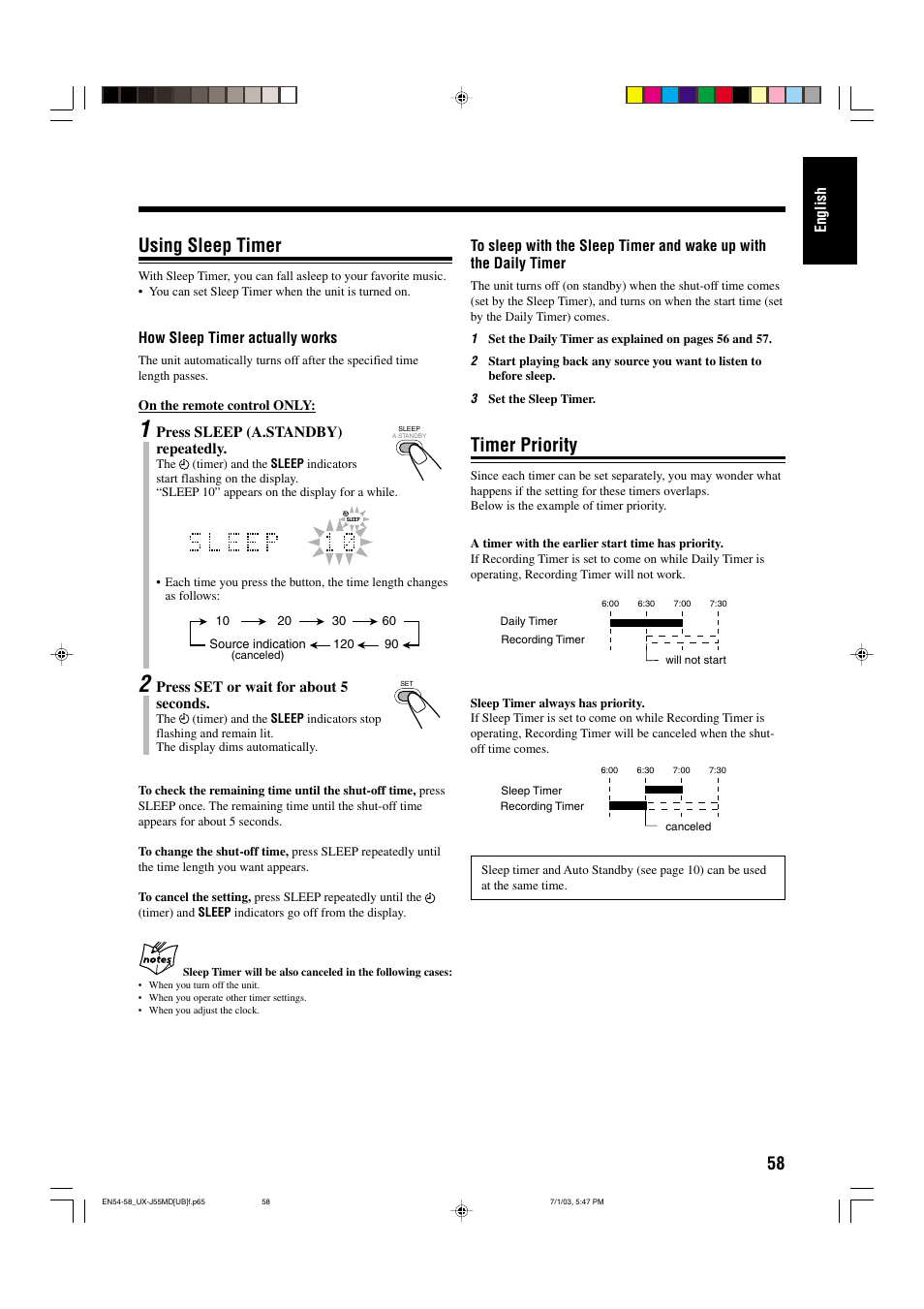 Timer priority, Using sleep timer | JVC 0803AIMMDWJEM User Manual | Page 61 / 68