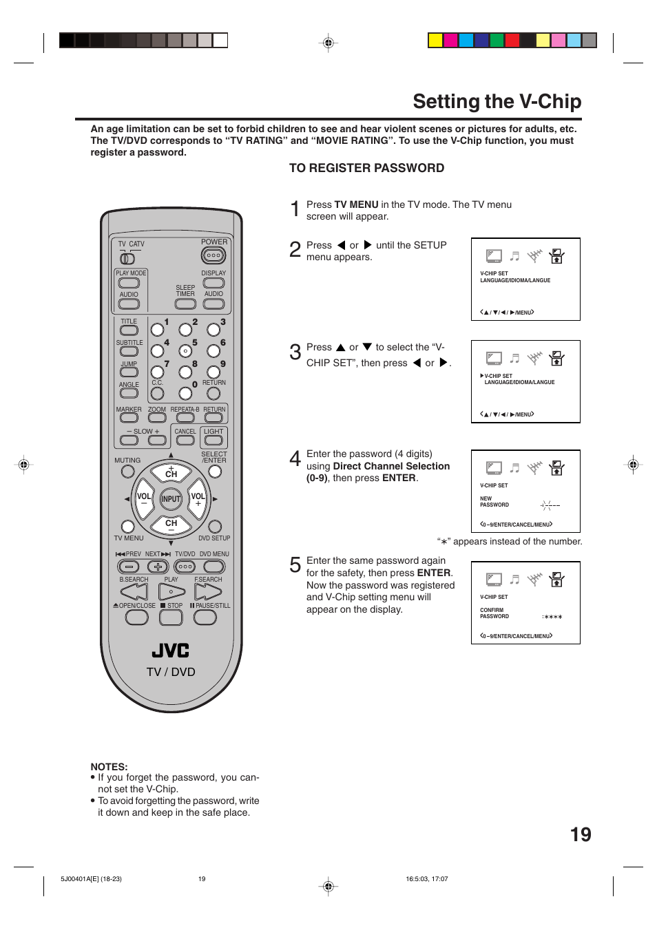 Setting the v-chip | JVC AV-20FD24 User Manual | Page 19 / 50