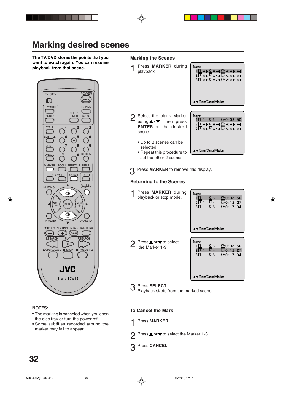 32 marking desired scenes | JVC AV-20FD24 User Manual | Page 32 / 50
