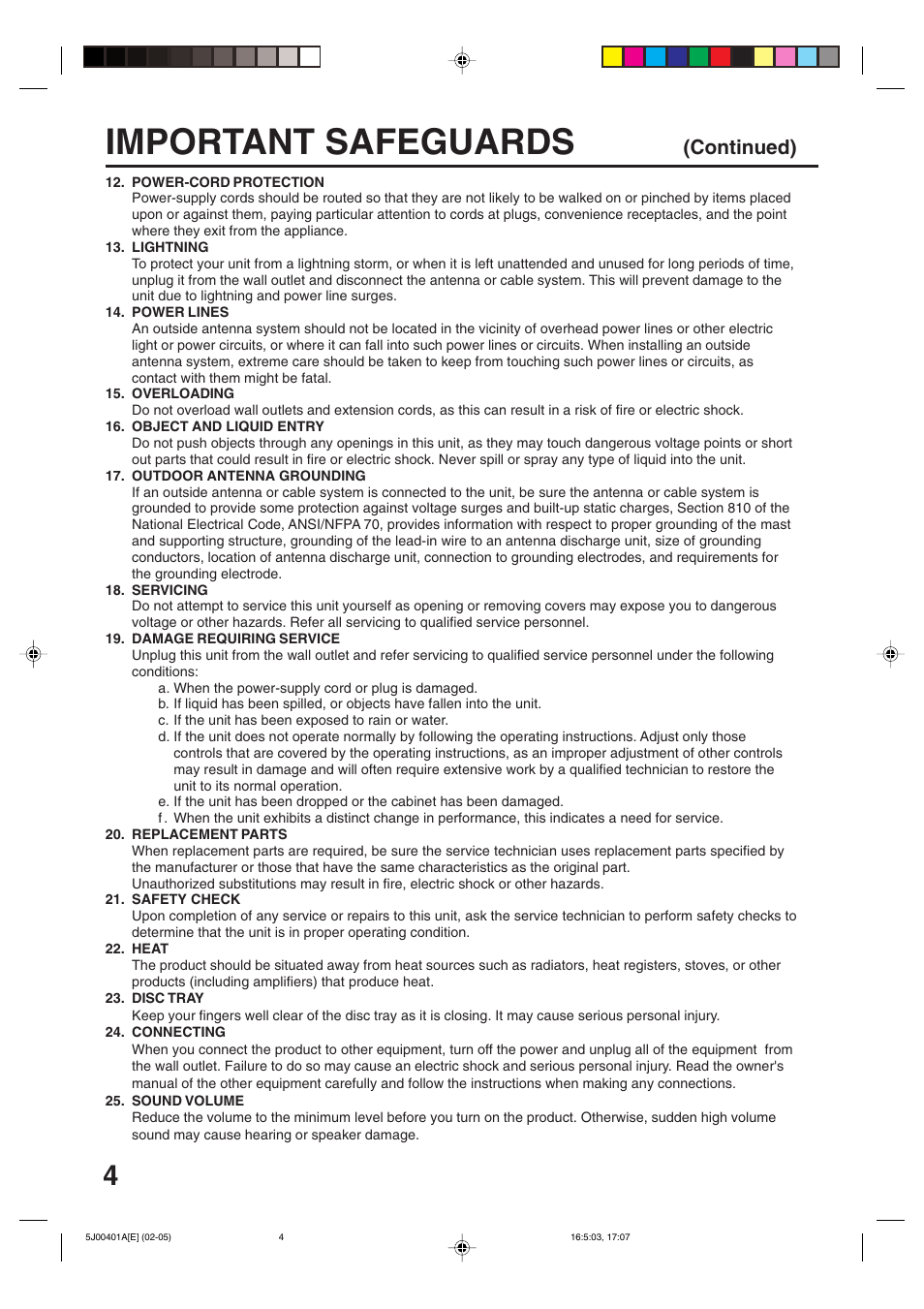 Important safeguards, Continued) | JVC AV-20FD24 User Manual | Page 4 / 50