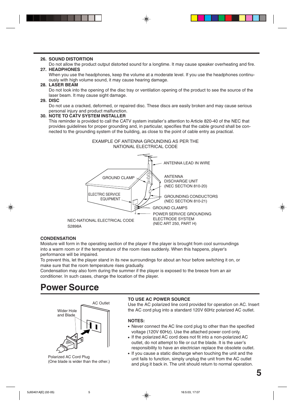 Power source | JVC AV-20FD24 User Manual | Page 5 / 50