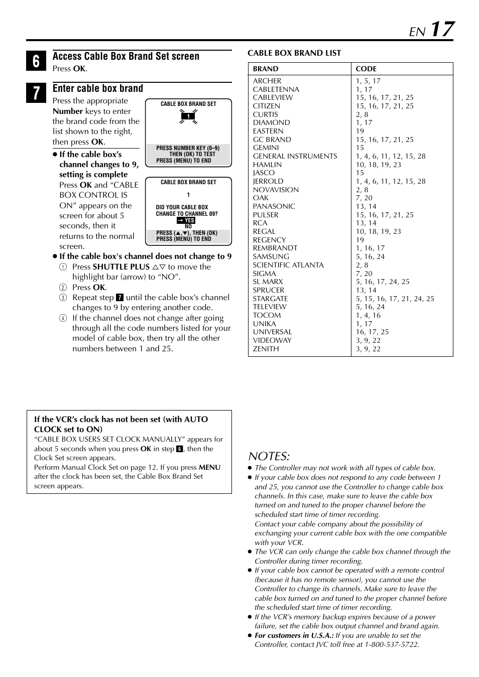 Access cable box brand set screen, Enter cable box brand | JVC HR-5910U User Manual | Page 17 / 68