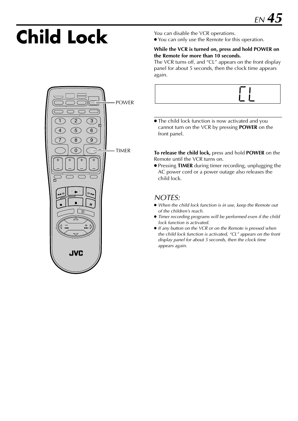 Child lock | JVC HR-5910U User Manual | Page 45 / 68