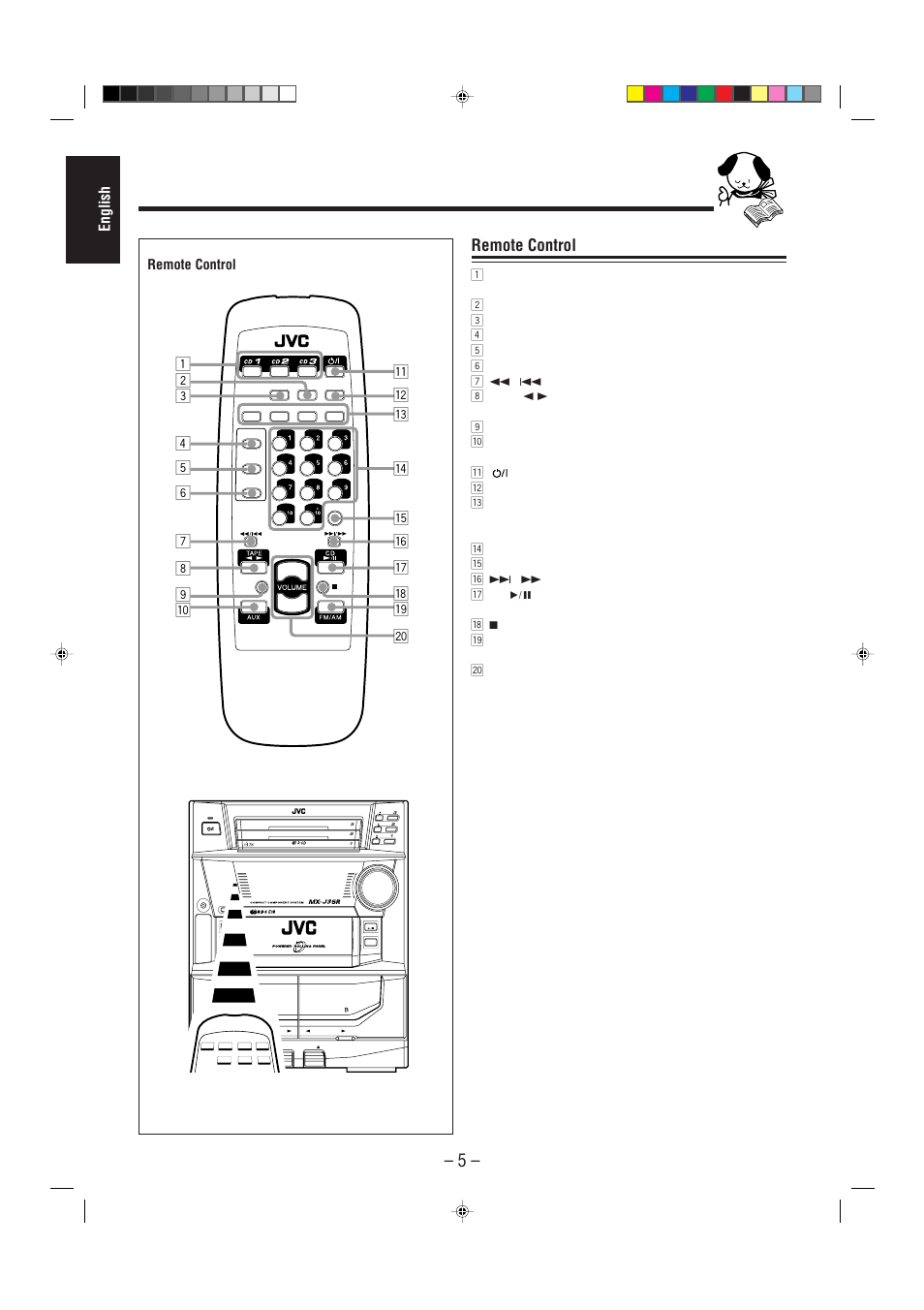 English, Remote control, Standby | Play & exchanger compact digital audio | JVC CA-MXJ30 User Manual | Page 10 / 30