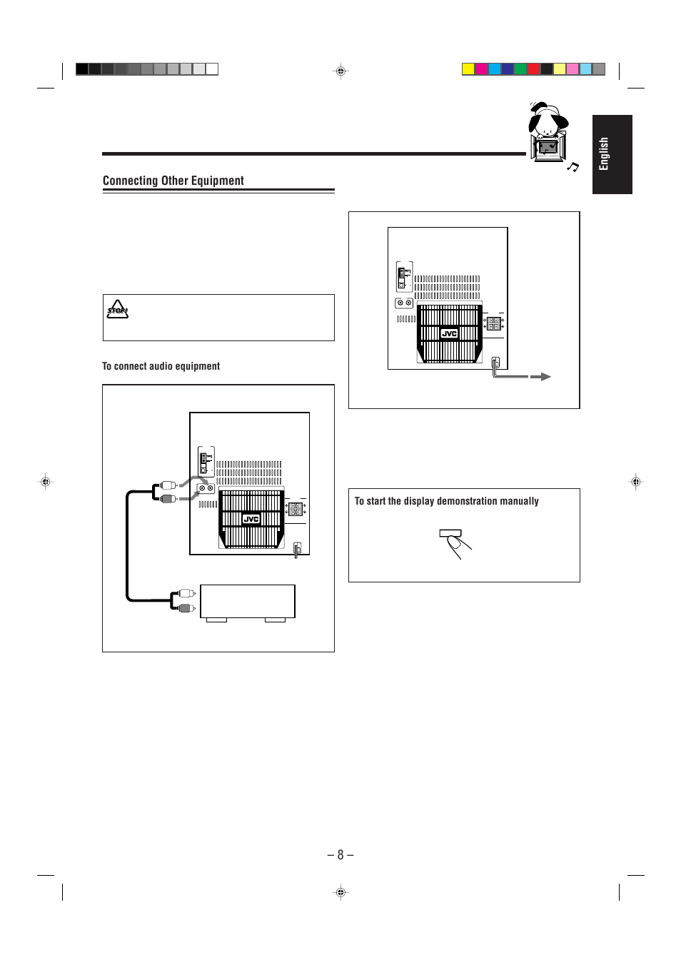 Connecting other equipment, English, Press and hold demo for more than 2 seconds | JVC CA-MXJ30 User Manual | Page 13 / 30