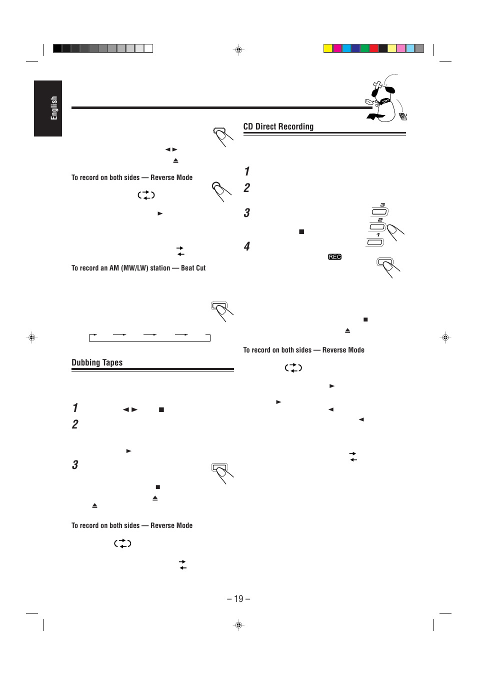 Cd direct recording, Dubbing tapes | JVC CA-MXJ30 User Manual | Page 24 / 30