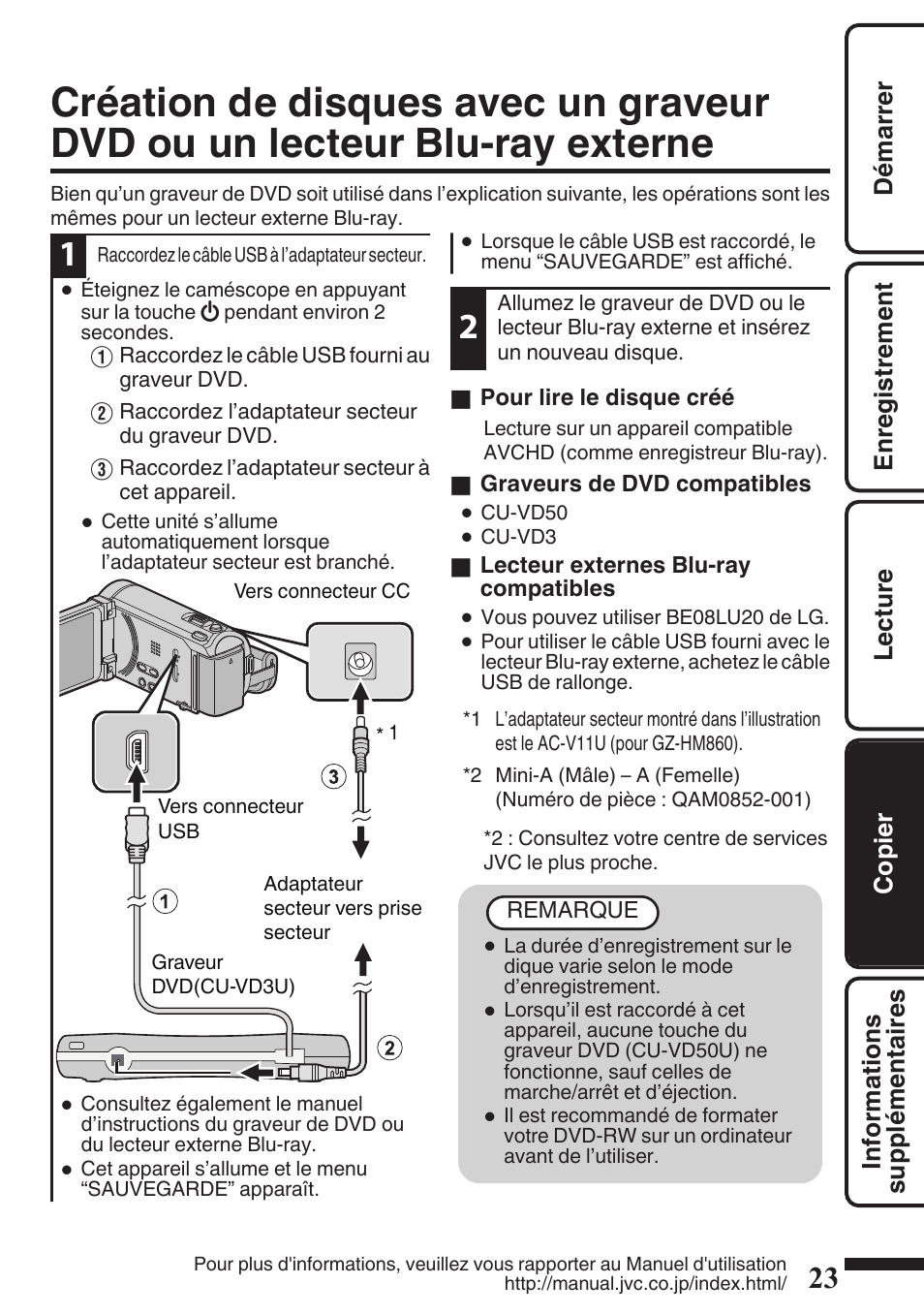 Création de disques avec un graveur dvd, Ou un lecteur blu-ray externe, P. 23 | JVC EVERIO GZ-HM960U User Manual | Page 103 / 120