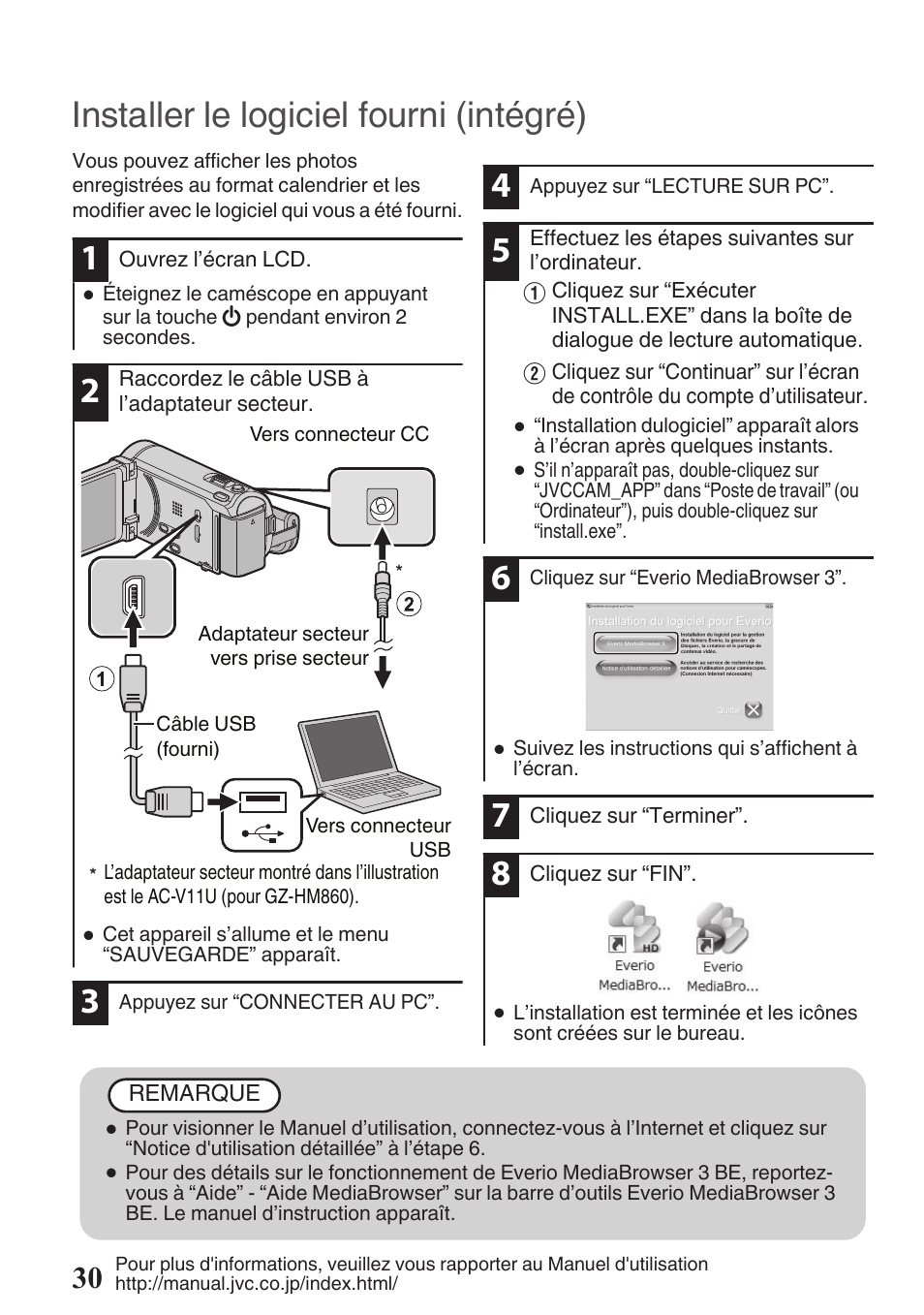 Installer le logiciel fourni (intégré) | JVC EVERIO GZ-HM960U User Manual | Page 110 / 120