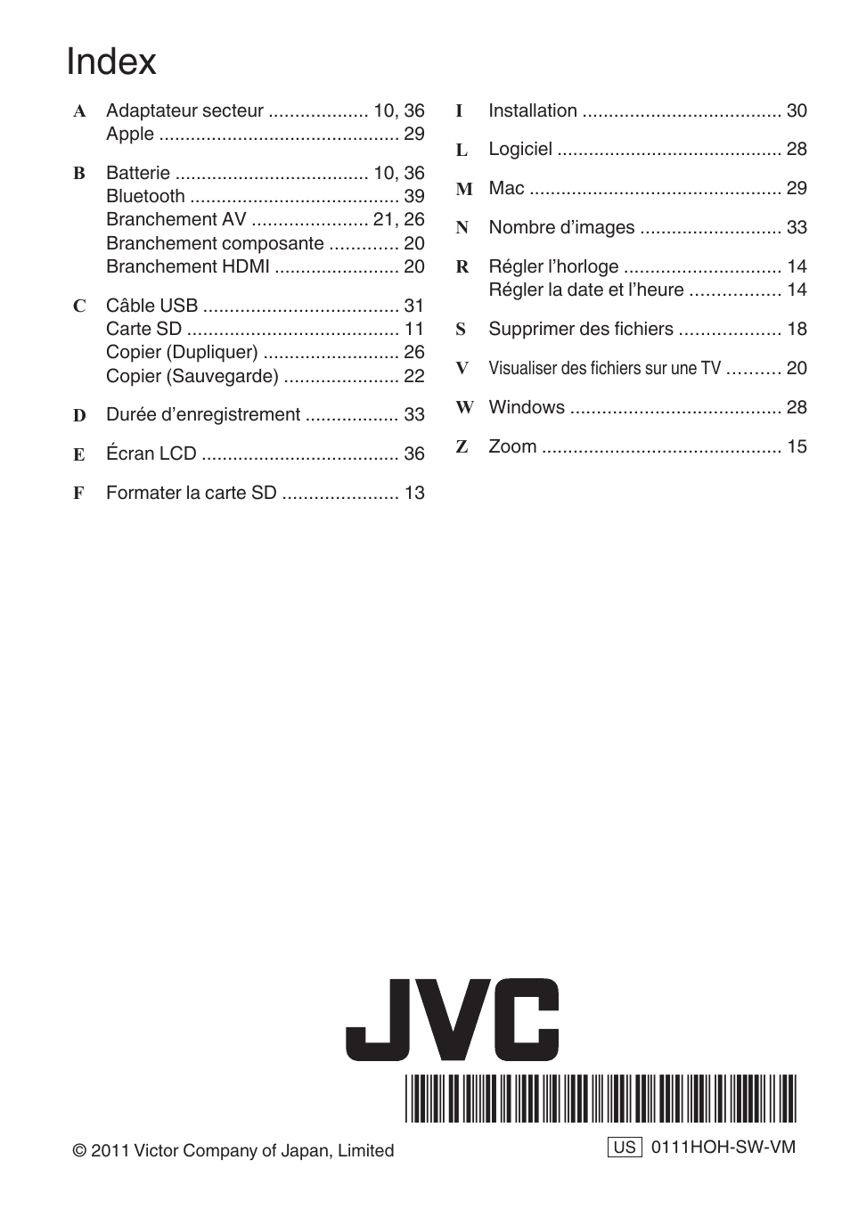 Index | JVC EVERIO GZ-HM960U User Manual | Page 120 / 120