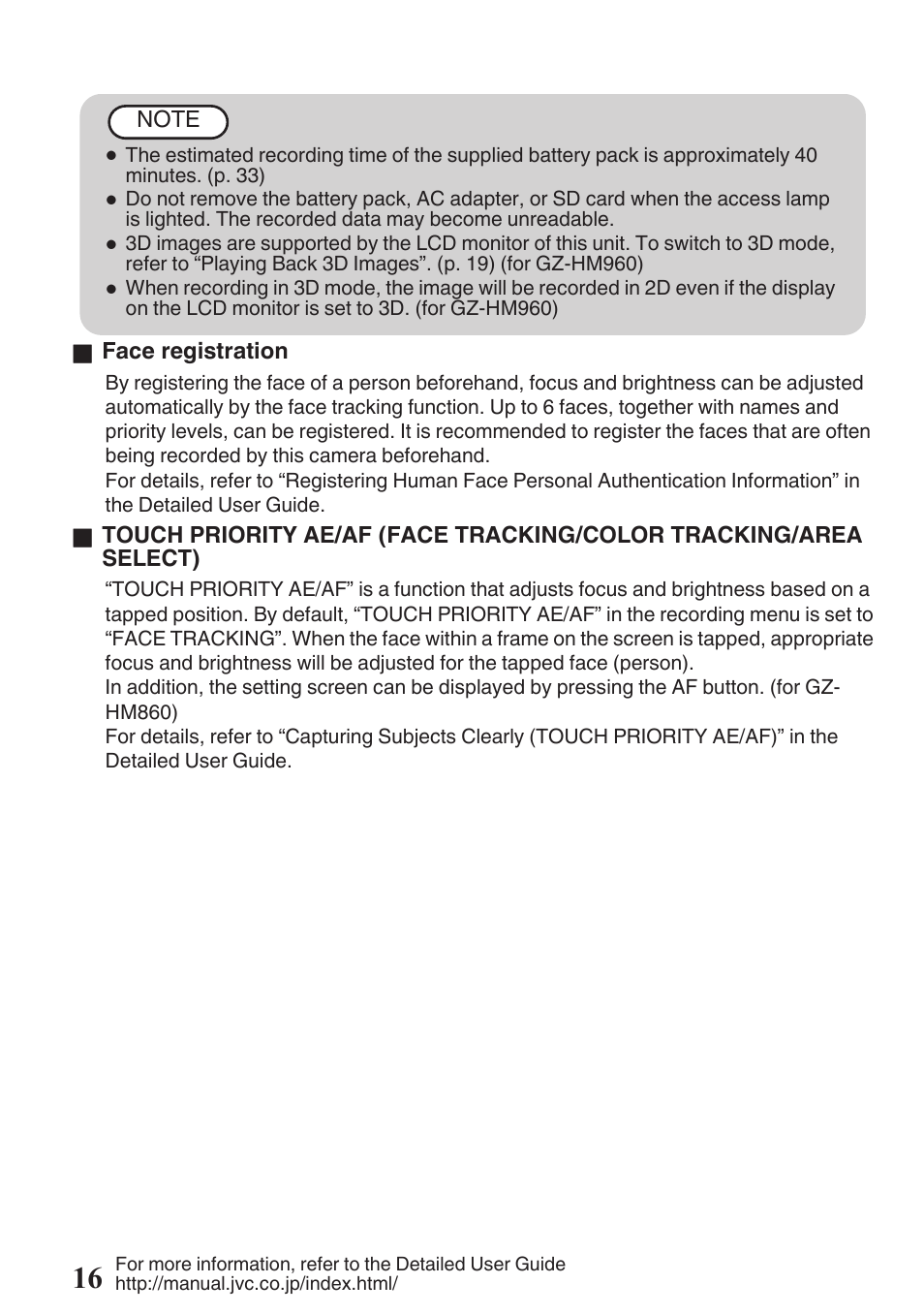 JVC EVERIO GZ-HM960U User Manual | Page 16 / 120