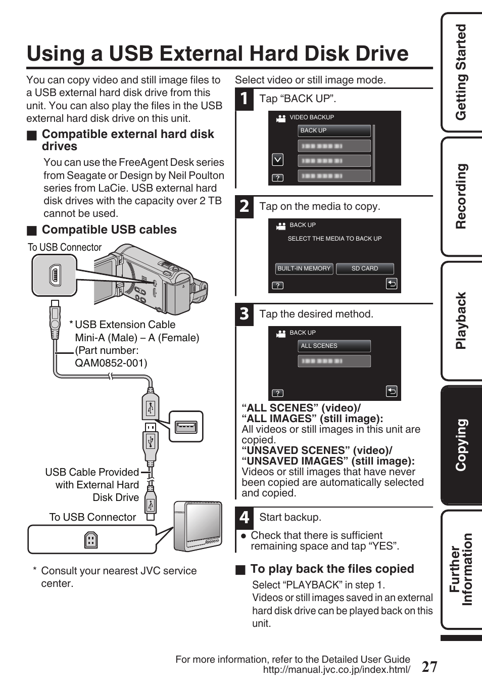 Using a usb external hard disk drive, P. 27 | JVC EVERIO GZ-HM960U User Manual | Page 27 / 120