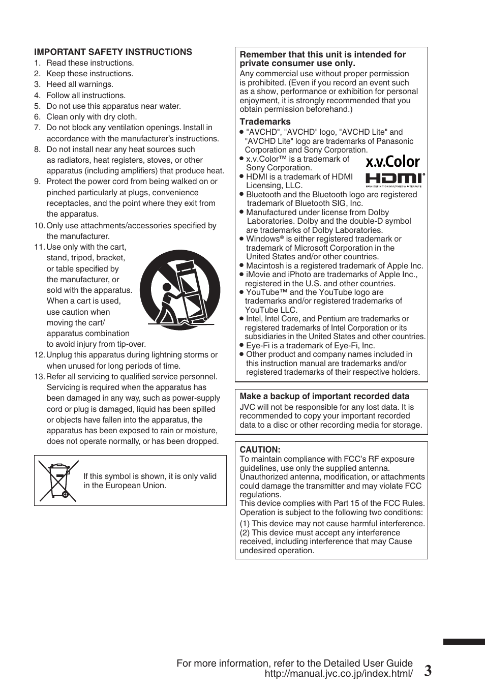 JVC EVERIO GZ-HM960U User Manual | Page 3 / 120