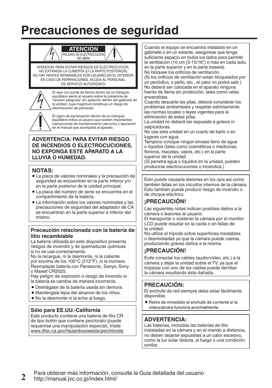 Precauciones de seguridad | JVC EVERIO GZ-HM960U User Manual | Page 42 / 120